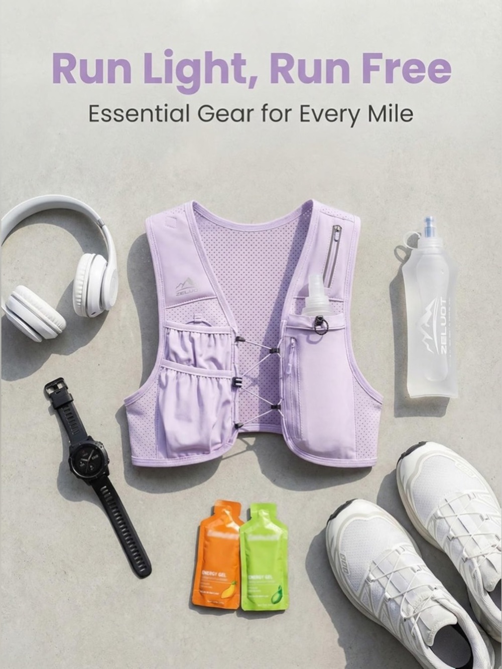 Lavender Running Vest for Women Adjustable Chest Straps Running Hydration Vest
